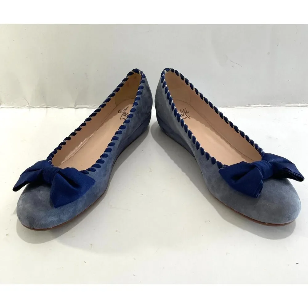 Amalfi by Rangoni ballet flats comfort loafers blue suede bow casual women 9.5